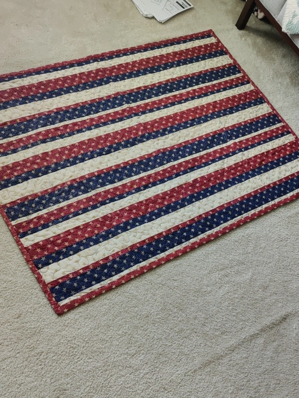 Handmade Embroidery Patriotic Star & Stripe Quilt Throw Blanket Americana Y2K